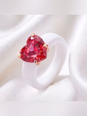 Red Heart CZ White Silicone Ring Rose Gold Tone Size 6-6.5 NWT